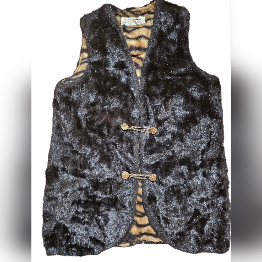 Faux Fur Vest with Animal Print Lining